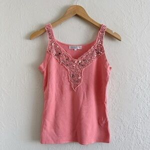 Vintage Anna Rossi Pink Beaded Tank Top Size S/M